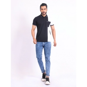 Generic Men's Casual Cotton Printed Polo Neck Half Sleeve T-Shirt (Black)