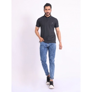 Generic Men's Casual Cotton Printed Polo Neck Half Sleeve T-Shirt (Black)