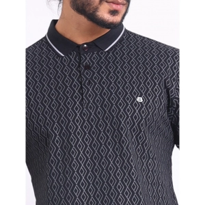 Generic Men's Casual Cotton Printed Polo Neck Half Sleeve T-Shirt (Black)