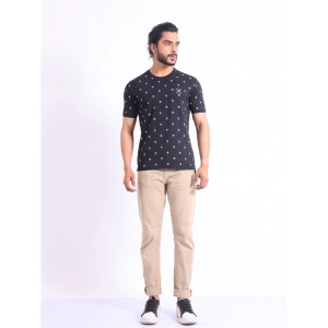 Generic Men's Casual Cotton Printed Round Neck Half Sleeve T-Shirt (Black)