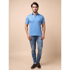 Generic Men's Casual Cotton Printed Polo Neck Half Sleeve T-Shirt (Blue)