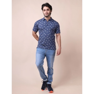 Generic Men's Casual Cotton Printed Polo Neck Half Sleeve T-Shirt (Blue)
