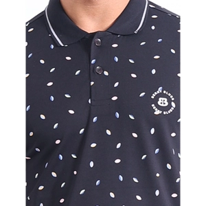 Generic Men's Casual Cotton Printed Polo Neck Half Sleeve T-Shirt (Black)