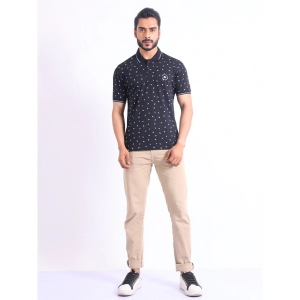 Generic Men's Casual Cotton Printed Polo Neck Half Sleeve T-Shirt (Black)