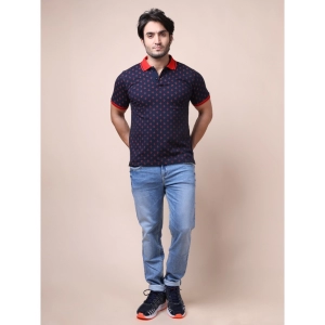 Generic Men's Casual Cotton Printed Polo Neck Half Sleeve T-Shirt (Navy)