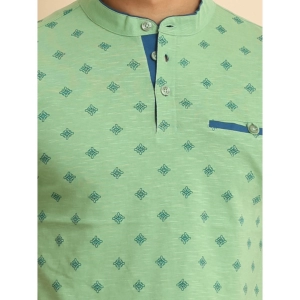 Generic Men's Casual Cotton Printed Mandarin Collar Half Sleeve T-Shirt (LightGreen)