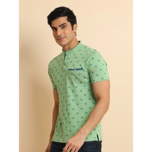 Generic Men's Casual Cotton Printed Mandarin Collar Half Sleeve T-Shirt (LightGreen)