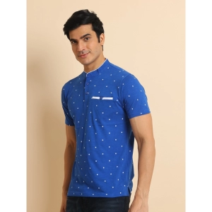 Generic Men's Casual Cotton Printed Mandarin Collar Half Sleeve T-Shirt (Blue)