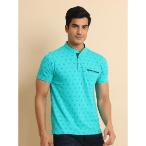 Generic Men's Casual Cotton Printed Mandarin Collar Half Sleeve T-Shirt (Seagreen)