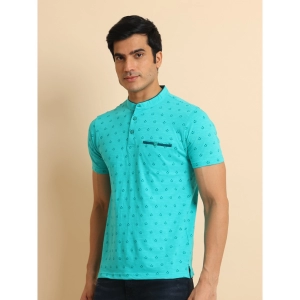Generic Men's Casual Cotton Printed Mandarin Collar Half Sleeve T-Shirt (Seagreen)