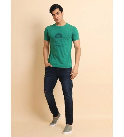 Men's Casual Cotton Printed Round Neck Half Sleeve T-Shirt (Green)