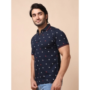 Generic Men's Casual Cotton Printed Polo Neck Half Sleeve T-Shirt (Navy)