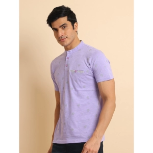 Generic Men's Casual Cotton Printed Mandarin Collar Half Sleeve T-Shirt (Lavender)