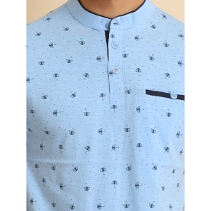 Generic Men's Casual Cotton Printed Mandarin Collar Half Sleeve T-Shirt (Skyblue)