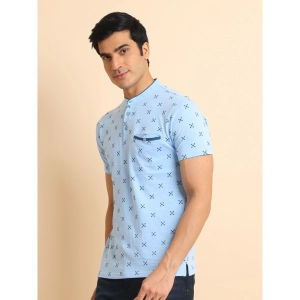 Generic Men's Casual Cotton Printed Mandarin Collar Half Sleeve T-Shirt (Skyblue)