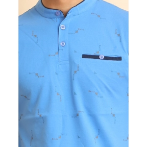 Generic Men's Casual Cotton Printed Mandarin Collar Half Sleeve T-Shirt (LightBlue)