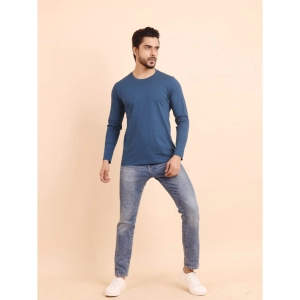 Generic Men's Casual Cotton Solid Round Neck Full Sleeve T-Shirt (Blue)