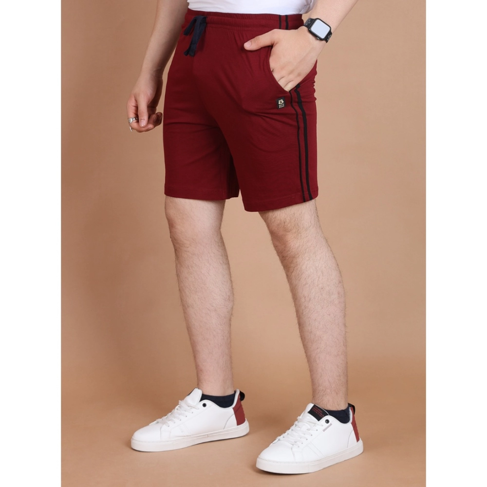 Men's Casual Cotton Striped Above knee Shorts (Maroon)