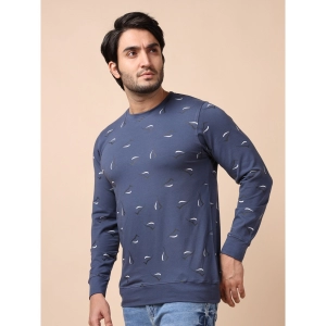Generic Men's Casual Cotton Printed Round Neck Full Sleeve T-Shirt (Blue)