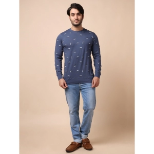 Generic Men's Casual Cotton Printed Round Neck Full Sleeve T-Shirt (Blue)