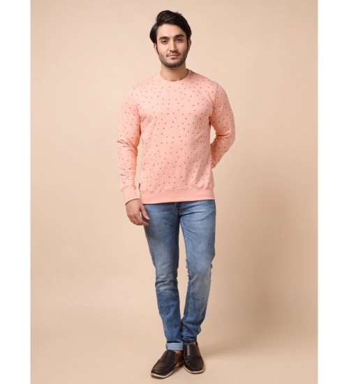 Men's Casual Cotton Printed Round Neck Full Sleeve Sweat T-Shirt (Peach)