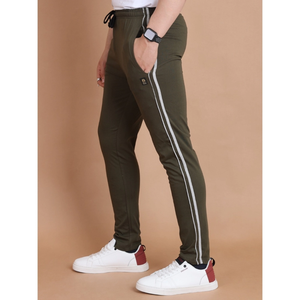 Men's Casual Cotton Striped Full Length Track Pant (olive)