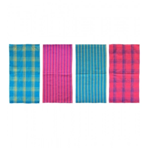 Generic Pack Of_4 Cotton Checkered Kitchen Towel Sets (Multicolor, Size: 15x25 In)