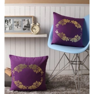 Generic Pack Of_2 Cotton Printed Cushion Cover Sets (Purple, Size: 16x16 In)