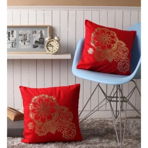 Generic Pack Of_2 Cotton Printed Cushion Cover Sets (Red, Size: 16x16 In)