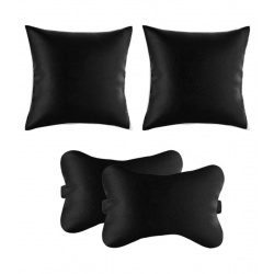 Pack Of_6 Polyester Solid Car Pillow Sets (Black, Size: 12x12 In)