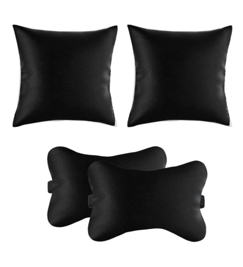 Pack Of_6 Polyester Solid Car Pillow Sets (Black, Size: 12x12 In)