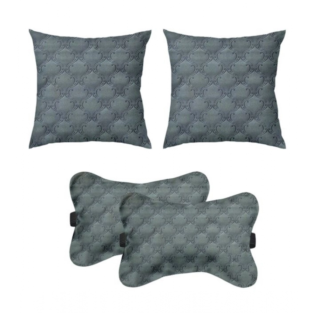 Generic Pack Of_4 Velvet Printed Car Pillow Sets (Grey, Size: 12x12 In)