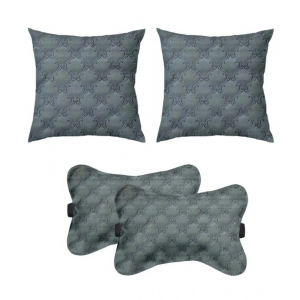 Generic Pack Of_4 Velvet Printed Car Pillow Sets (Grey, Size: 12x12 In)