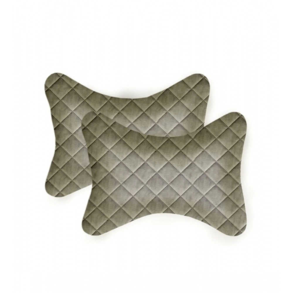Generic Pack Of_2 Wonder Foam Checked  Bone Neck Pillow (Grey, Size: 7x11 In)