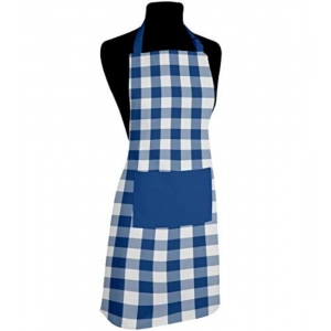 Generic Cotton Checked  Aprons (Blue, Size: 28x32 In)