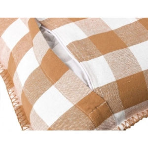 Generic Pack Of_2 Cotton Checkered Cushion Cover With Blanket Stitch (Beige, Size: 12x20 In)