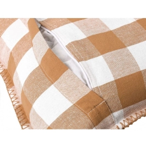 Generic Pack Of_2 Cotton Checkered Cushion Cover With Blanket Stitch (Beige, Size: 24x24 In)