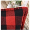 Dropship Pack Of_2 Cotton Checkered Cushion Cover With Blanket Stitch (Red &amp; Black, Size: 12x20 In)