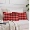 Dropship Pack Of_2 Cotton Checkered Cushion Cover With Blanket Stitch (Red &amp; Black, Size: 12x20 In)