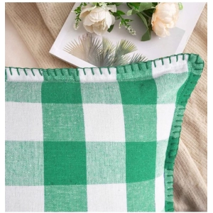 Generic Pack Of_2 Cotton Checkered Cushion Cover With Blanket Stitch (Green, Size: 18x18 In)