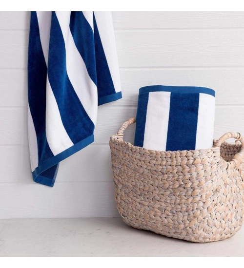 Cotton Solid Bath Towels (Blue & White, Size: 36x71 In)