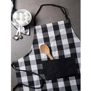 Generic Cotton Checked  Aprons (Black & White, Size: 28x32 In)