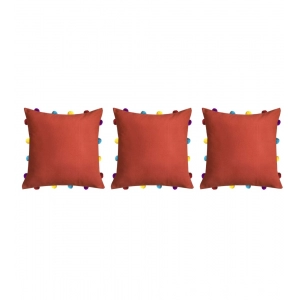 Generic Cotton Solid Pom Pom Cushion Covers (Orange, Size: 14x14 In)