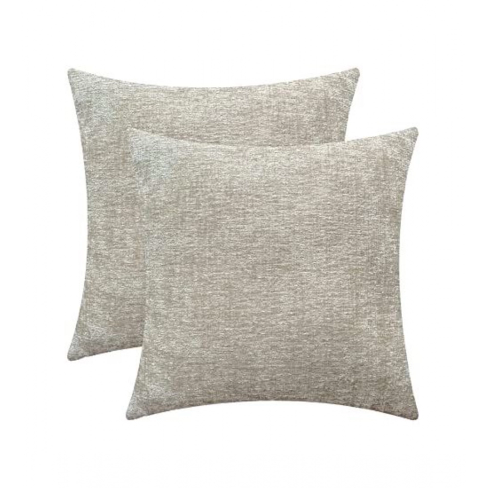 Generic Pack Of_2 Chenille Checkered Cushion Covers (Cream Sand, Size: 16x16 In)