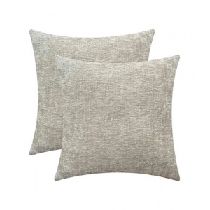 Generic Pack Of_2 Chenille Checkered Cushion Covers (Cream Sand, Size: 16x16 In)