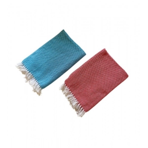Generic Pack Of_2 Cotton Checked  Bath Towels (Red & Blue, Size: 28x59 In)