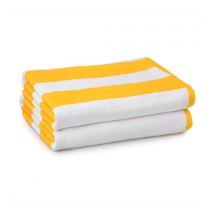 Generic Cotton Solid Bath Towels (Yellow & White, Size: 36x71 In)