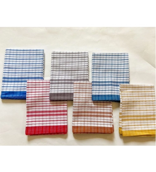 Pack Of_6 Cotton Checkered Kitchen Towel Sets (Multicolor, Size: 18x28 In)