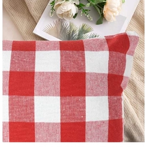 Generic Pack Of_4 Cotton Checkered Cushion Cover With Pom Pom (Red, Size: 20x20 In)