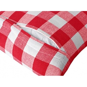 Generic Pack Of_4 Cotton Checkered Cushion Cover With Pom Pom (Red, Size: 20x20 In)
